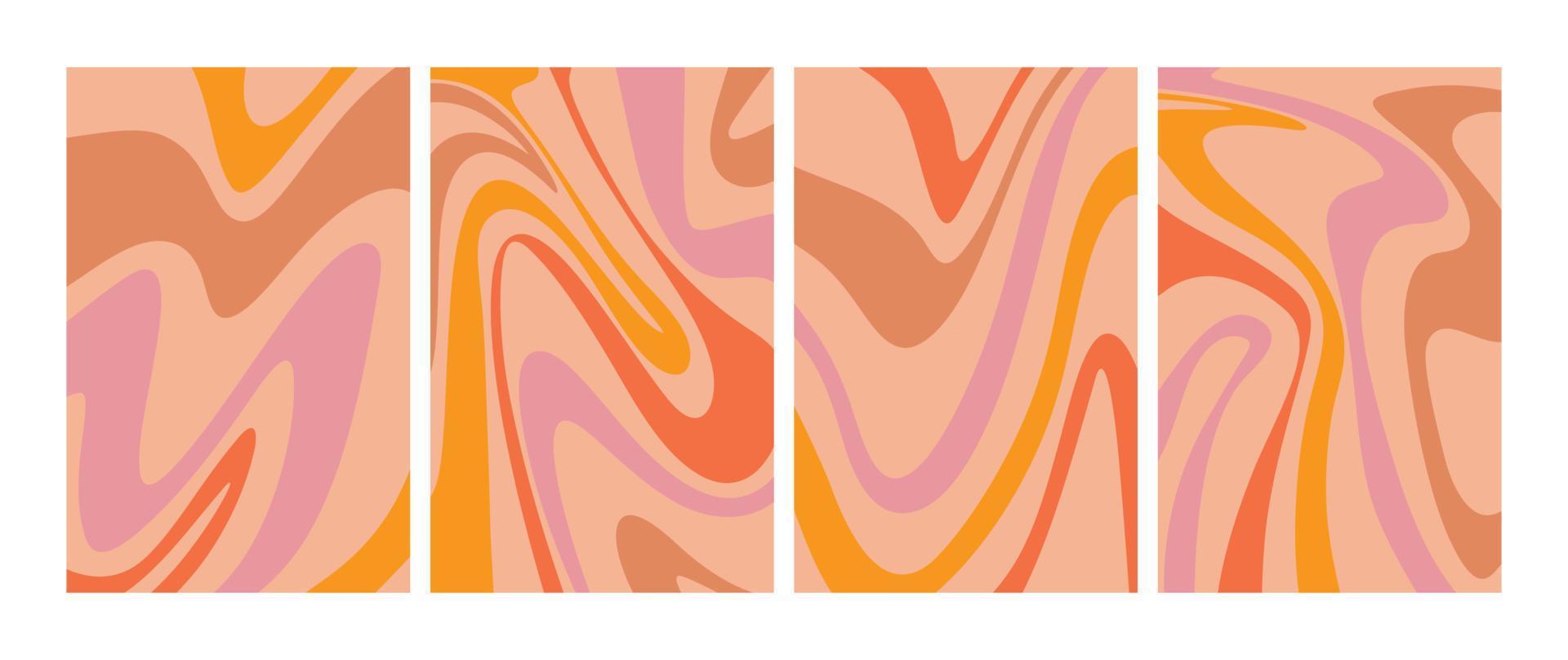 conjunto de fondo de onda trippy abstracto. fondo retro estilo hippie de los años 70. ilustración vectorial vector