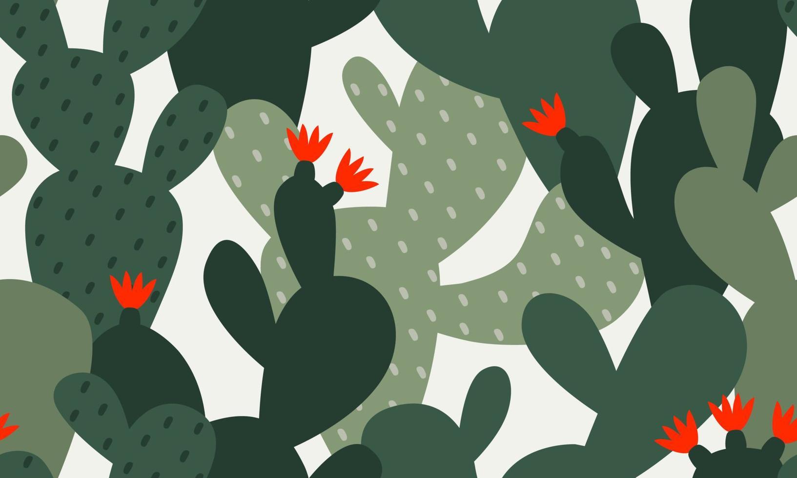 Opuntia cactus seamless pattern. Exotic botanical background. Vector illustration