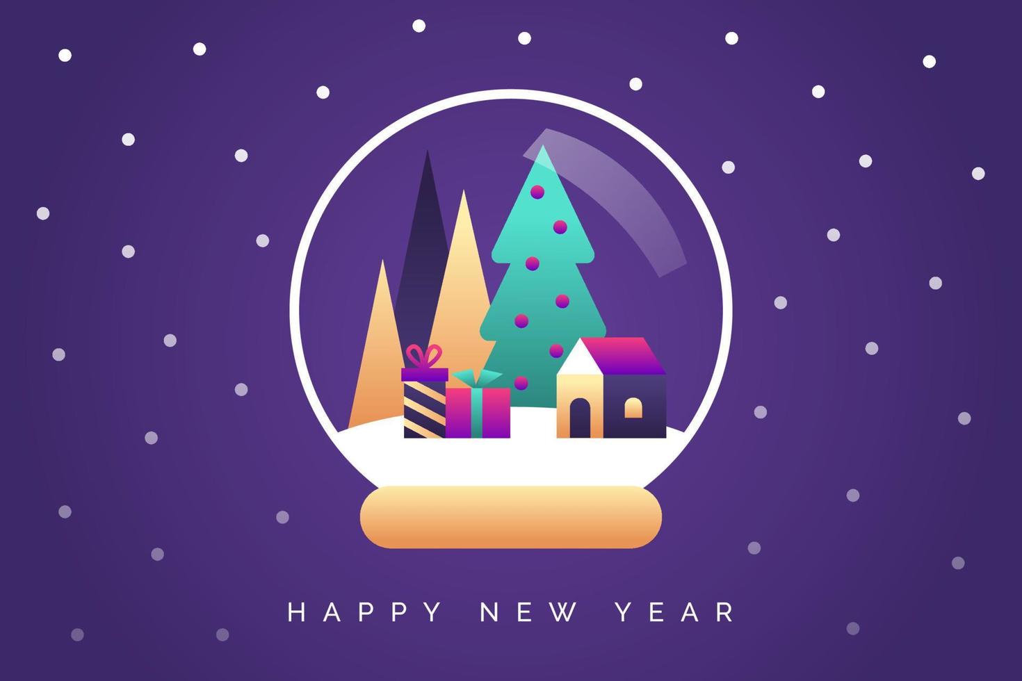 Merry christmas and Happy New Year greeting card with snow globe in modern gradient style. Vector illustration