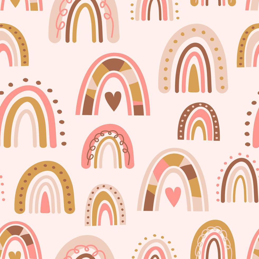 Boho rainbow seamless patterns in neutral colors. Baby boho background. Vector illustration for nursery decoration, print, t-shirt.