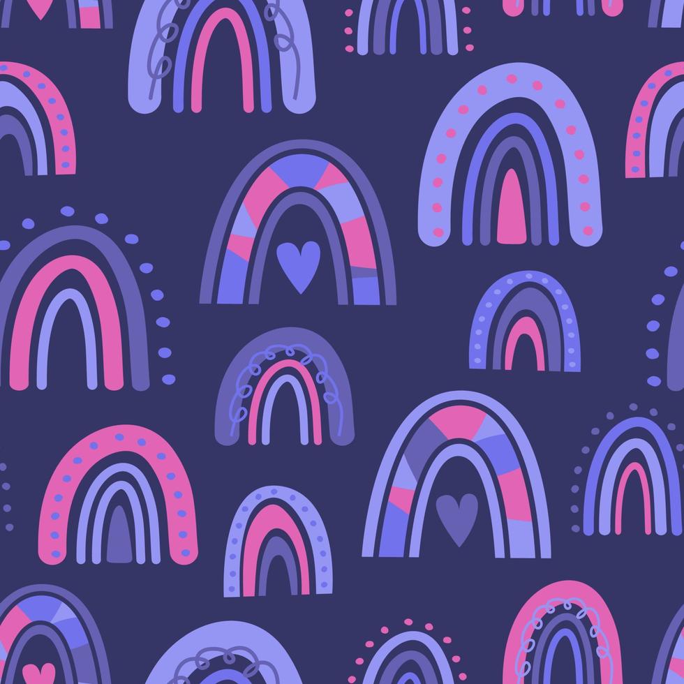 Boho rainbow seamless patterns in lilac colors. Baby boho background. Vector illustration for nursery decoration, print, t-shirt.