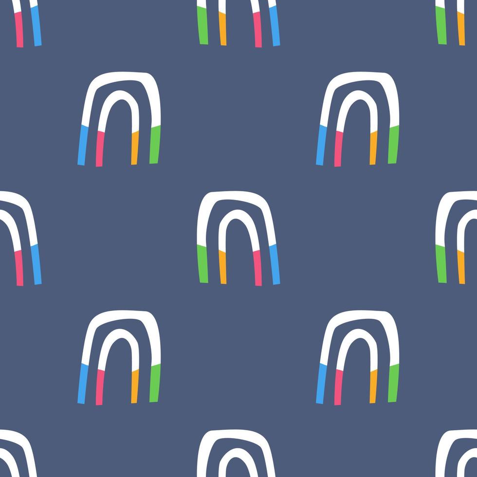 Seamless pattern with colored rainbow on dark blue background. Simple colorful background. Vector illustration.
