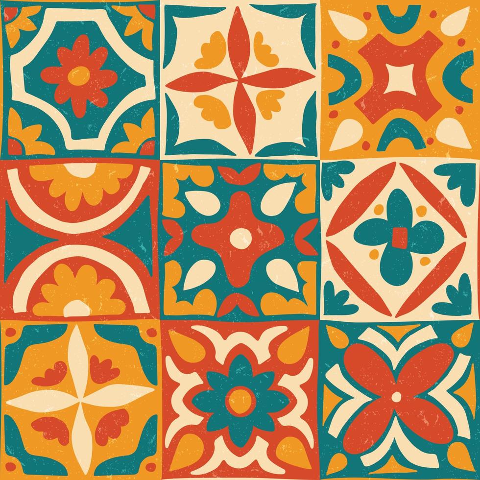 patrón sin costuras de mosaico étnico con flor. dibujar a mano un diseño tribal. fondo de textura vectorial. vector