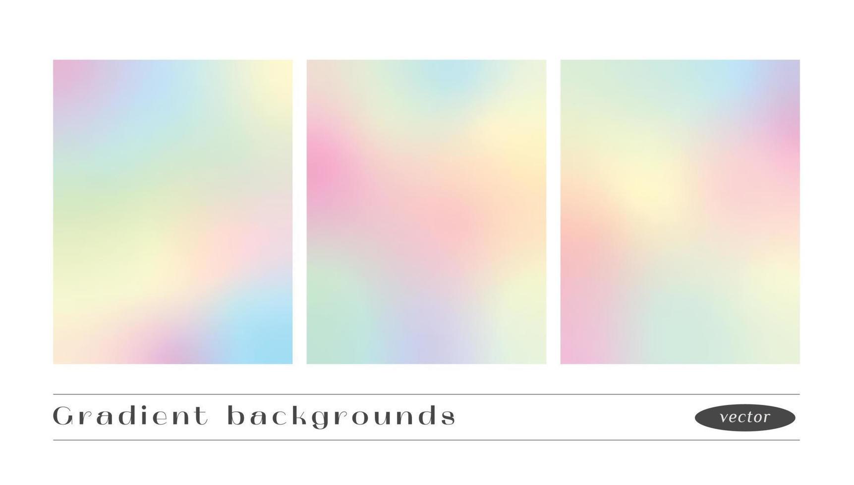 Set of pastel gradient texture backgrounds. Holographic vector backdrop.