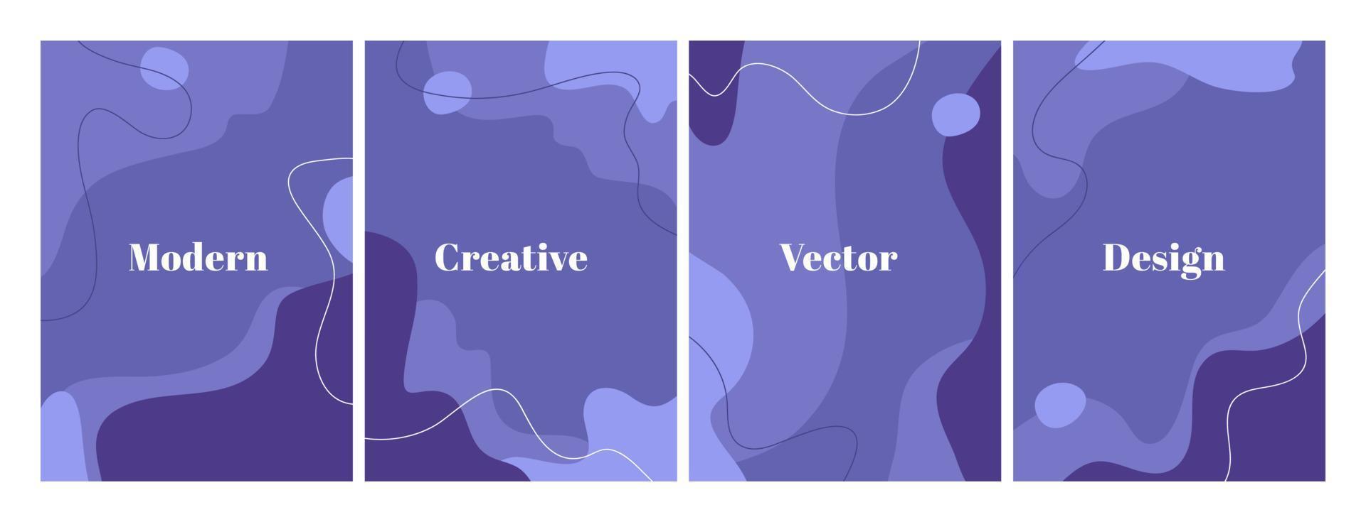 Set of stylish templates with organic abstract shapes and line in very peri color. Contemporary background in minimalist style. Vector Illustration