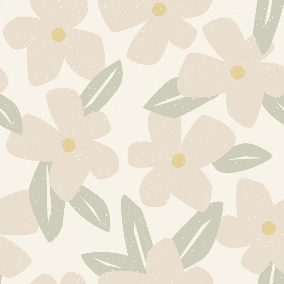Neutral seamless pattern with simple flowers. Modern floral design. Vector illustration.
