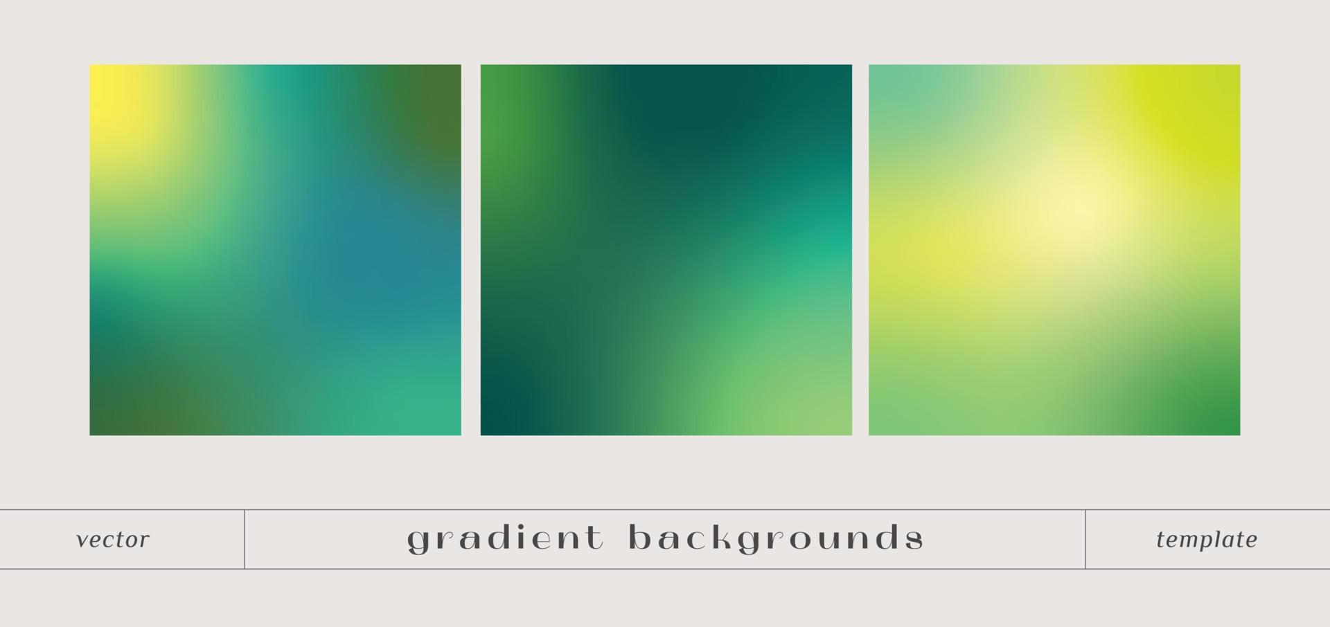 Set of abstract green and yellow gradient background. Vector blurred design
