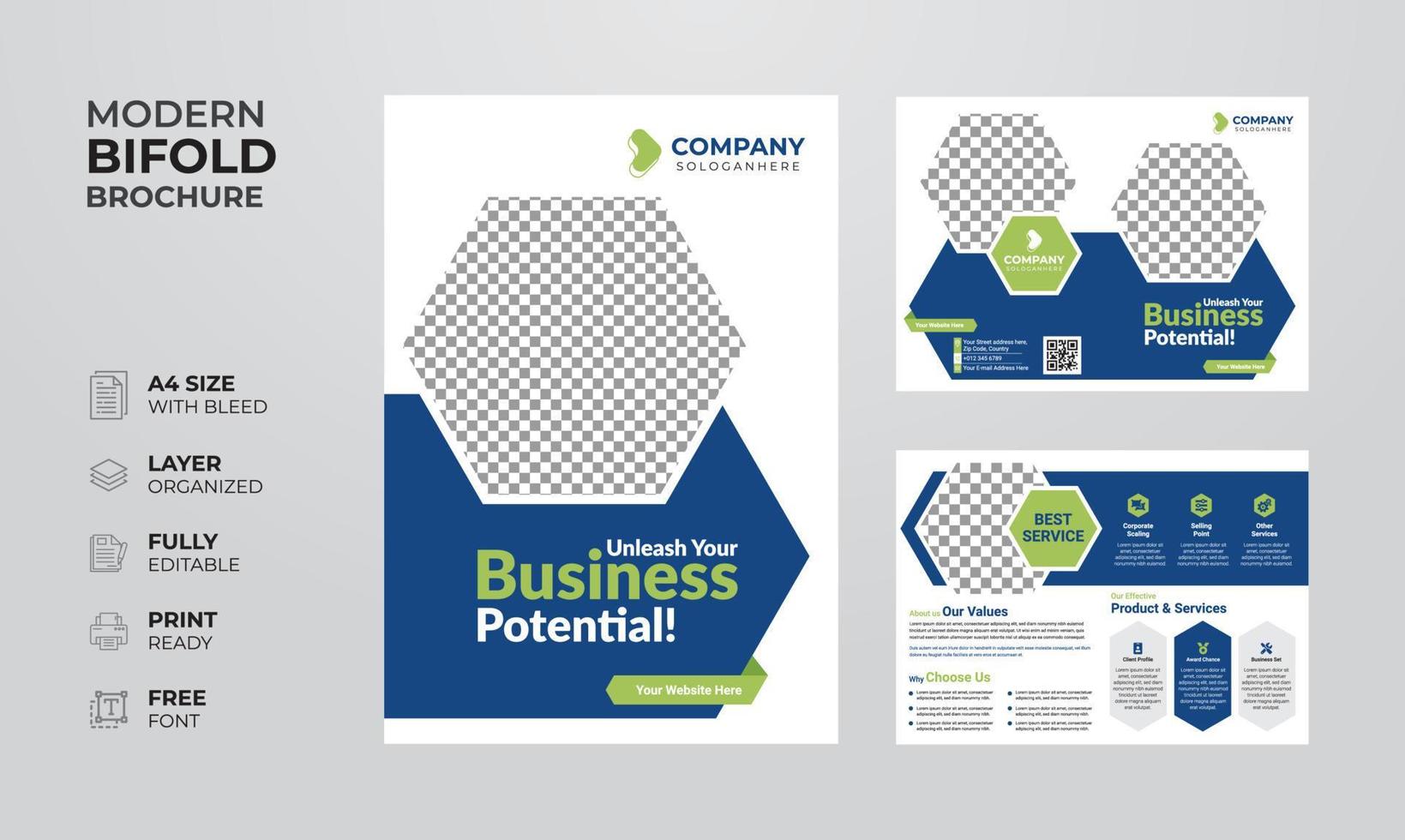 Creative and modern corporate business bifold brochure multipurpose template vector