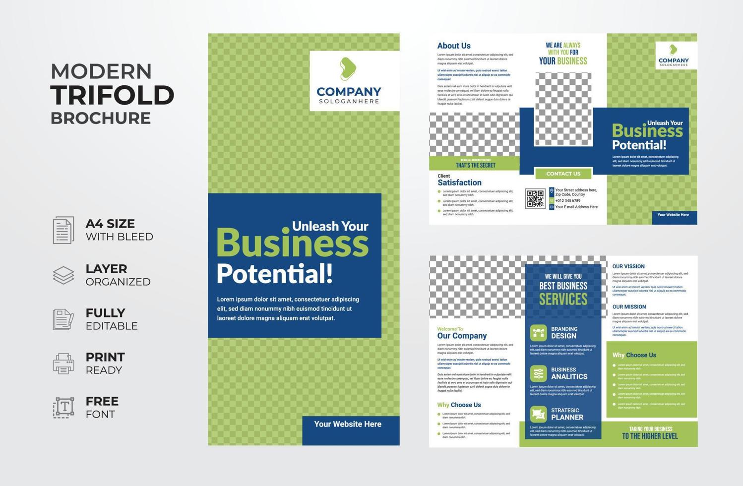 Creative and modern corporate business trifold brochure multipurpose template vector