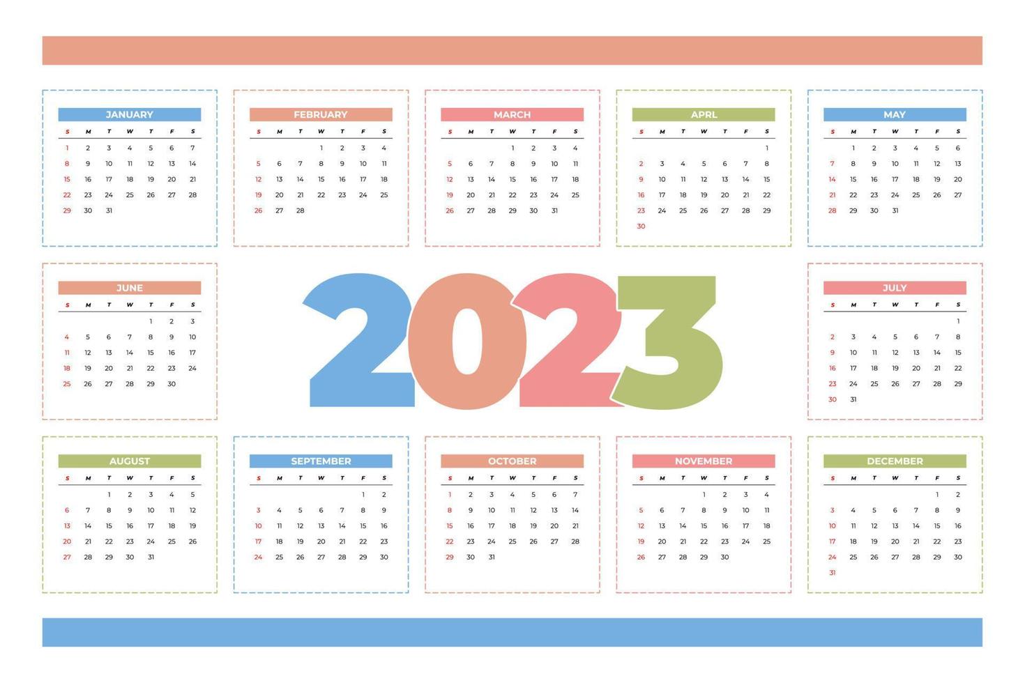 2023 Colored Calendar Template, Vector Illustration
