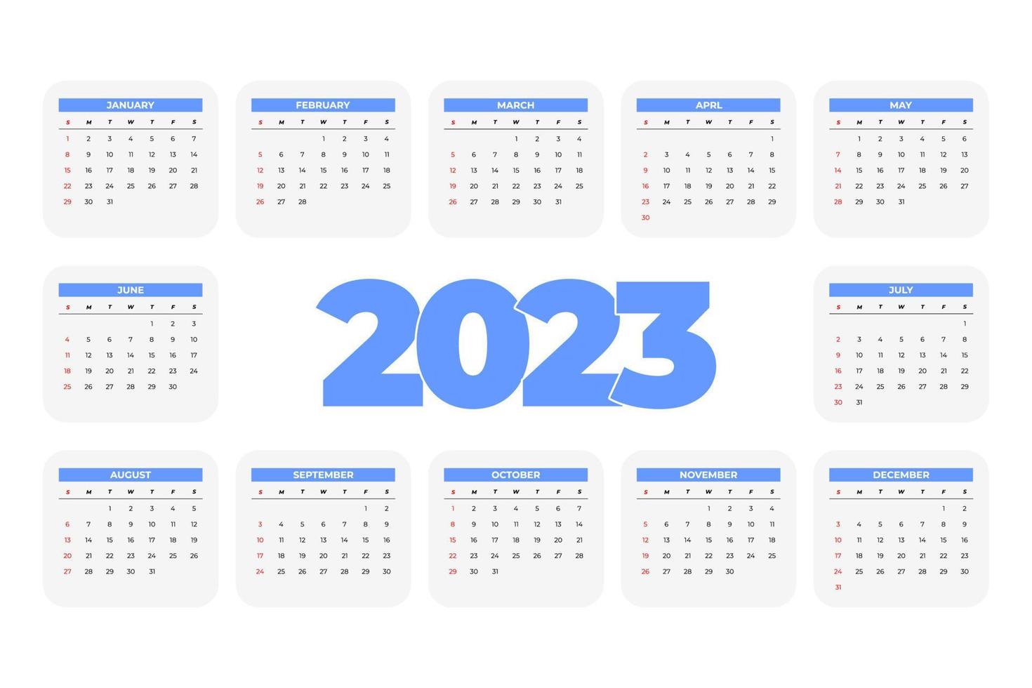 2023 Colored Calendar Template, Vector Illustration