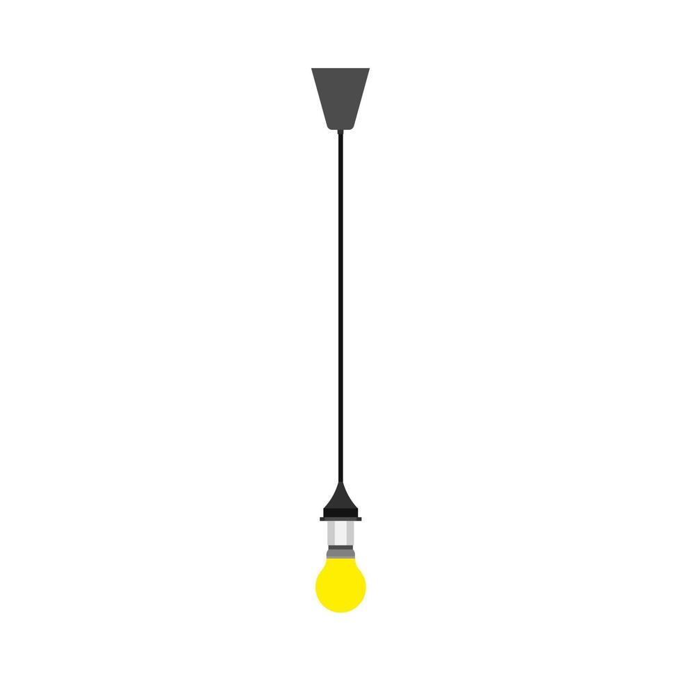 Lightbulb yellow hanging vector icon illumination. Light glass lamp idea fluorescent bright shape. Flat inspiration solution