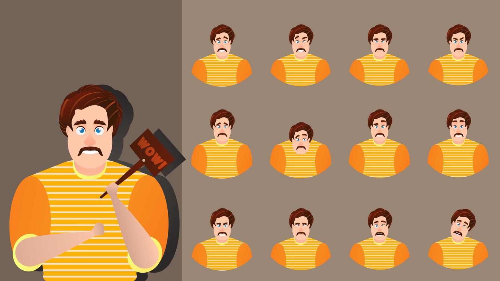 conjunto de vectores de expresión de dibujos animados de carácter cara de emoción. ilustración hombre avatar colección facial diferente. diseño de empresario feliz, enojado, alegre, sonrisa, triste. cómic emoji kit creación humano masculino