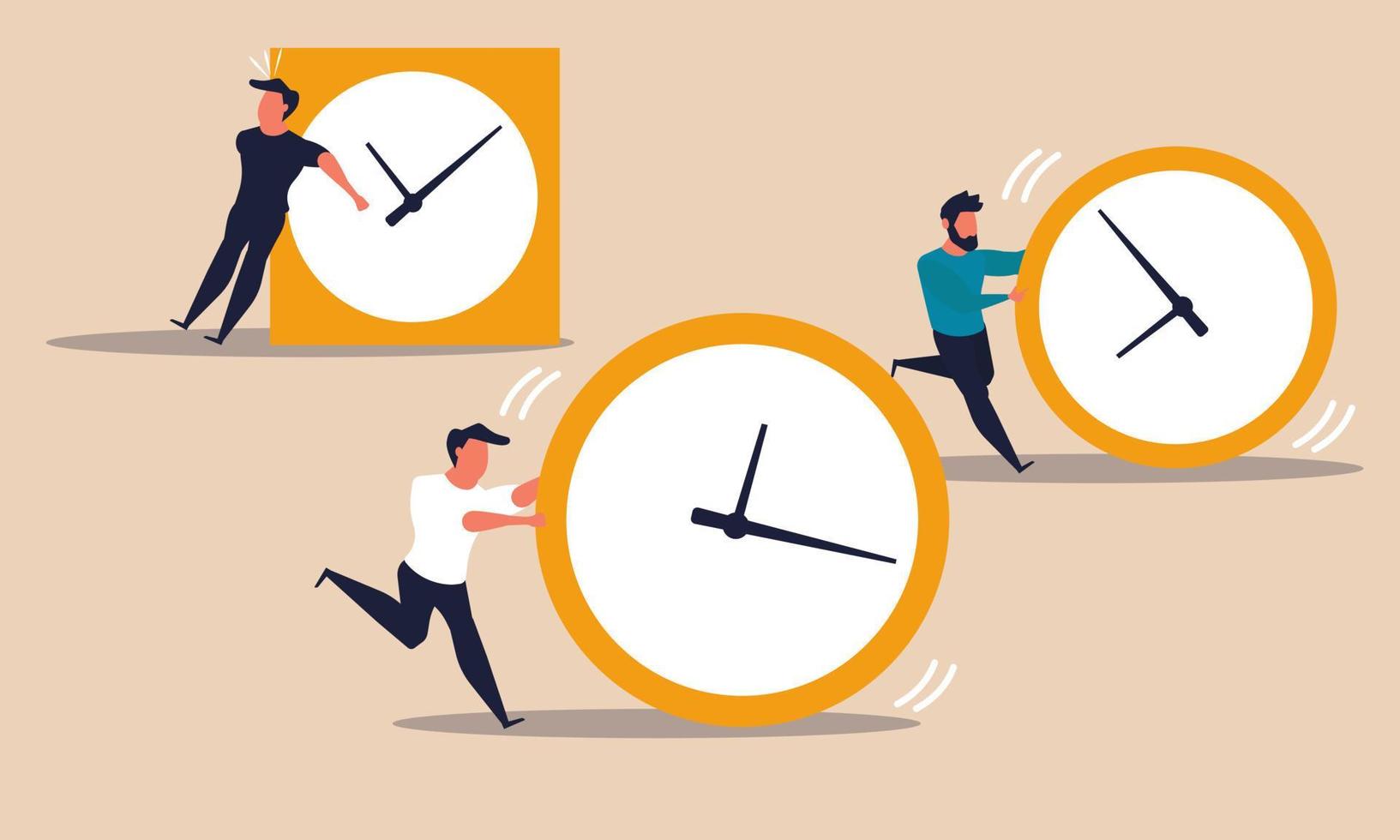 Skill time management people and planning strategy. Professional employee run with clock to success vector illustration concept. Business career challenge company and work deadline character.