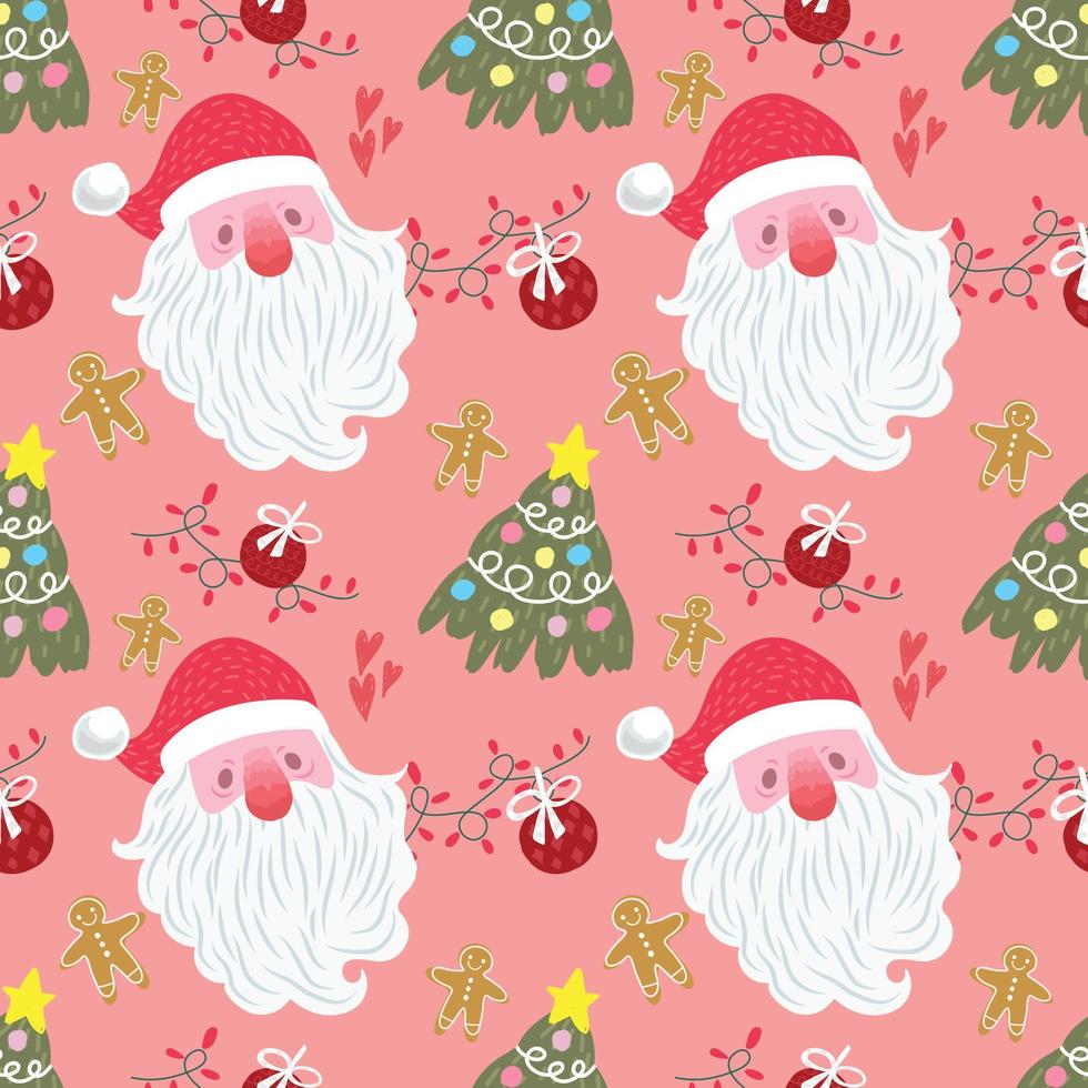 cute santa chrismas seamless pattern pink design vector