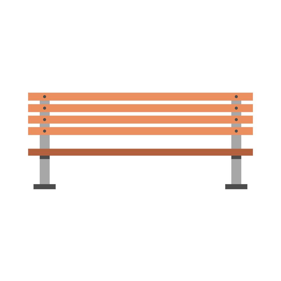 Bench park front view vector flat icon. Outdoors brown relax wooden scenery cityscape