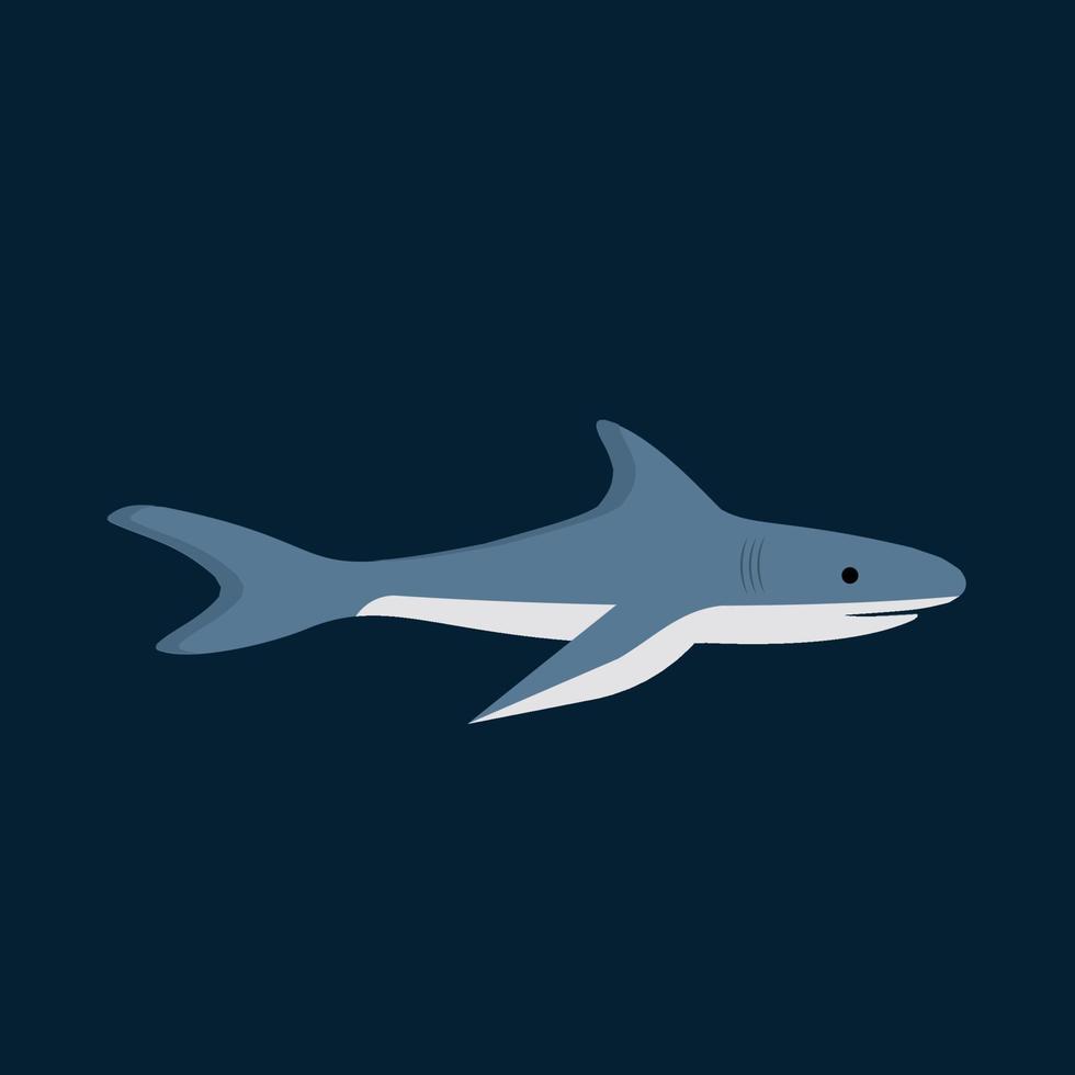 Shark side view nature wildlife danger aquatic fish vector icon. Underwater blue animal sea illustration