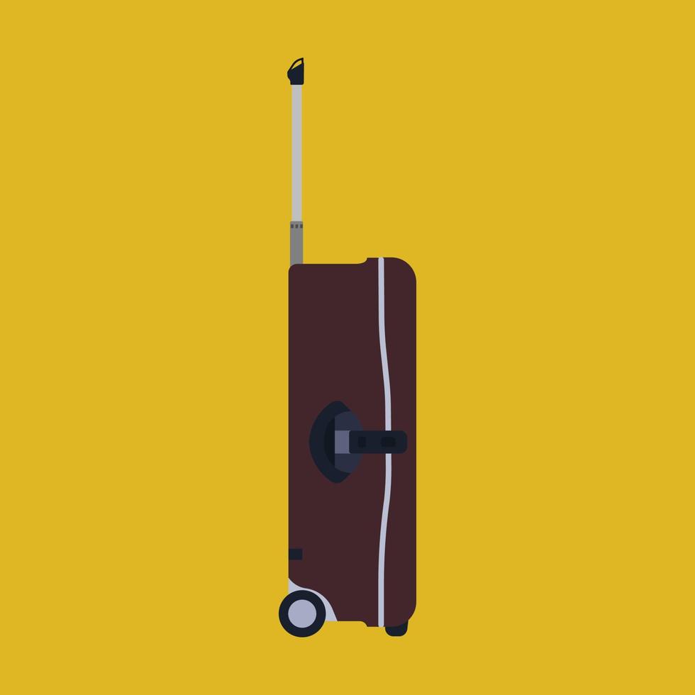 icono de vector de vista lateral de viaje de maleta. equipaje bolsa de vacaciones aislado blanco. maleta trolley marrón con asa de viaje