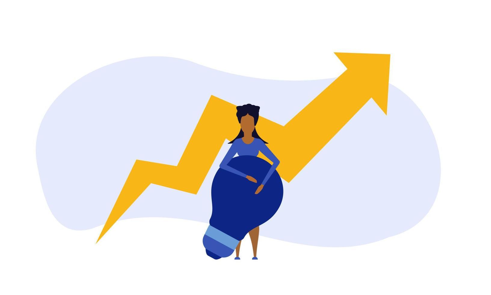 Business analytics in cloud arrow vector leadership company. People challenge teamwork up. Flat job marketing concept illustration. Growth with rocket investment service. woman trend result