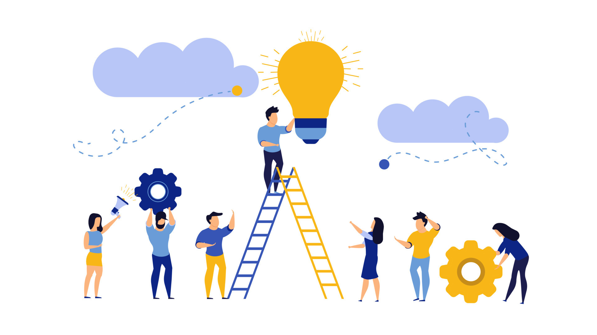 Future ahead with man, woman and light bulb vector concept illustration