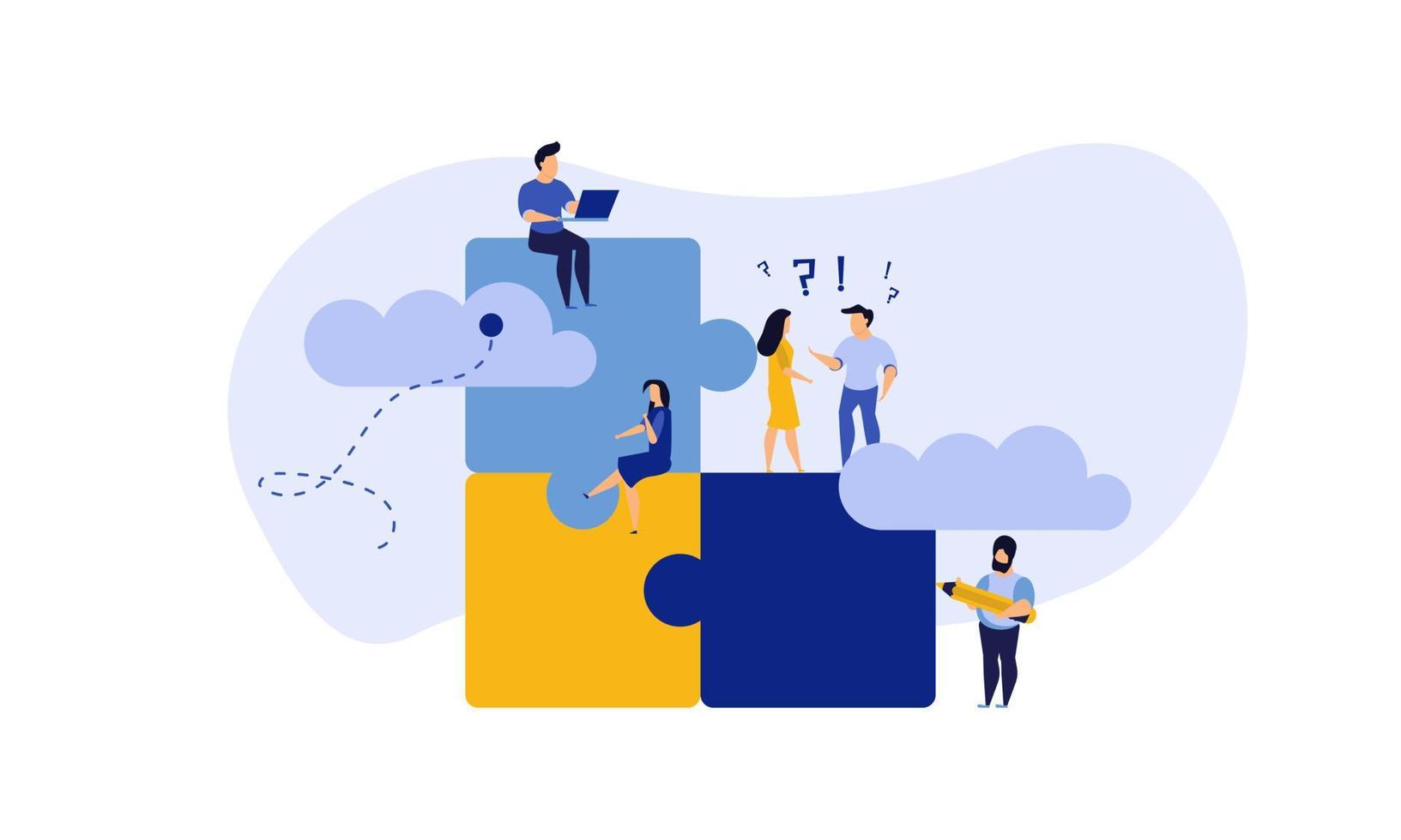 Puzzle team work vector illustration concept partner. Partnership teamwork business people collaboration together vector design. Concept jigsaw part solution group connect. Cooperation strategy idea