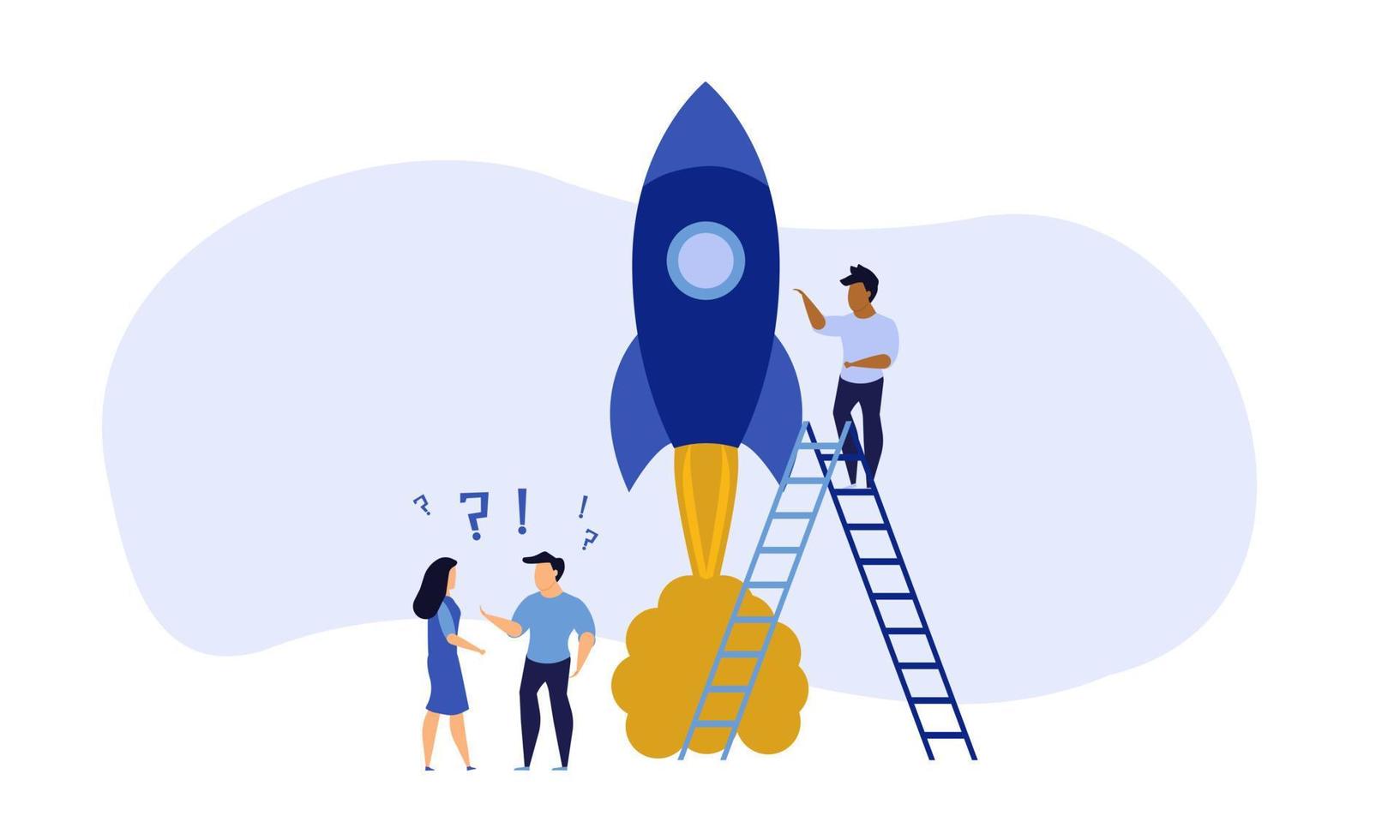 Business analytics in cloud arrow vector leadership company. People challenge teamwork up. Flat job marketing concept illustration. Growth with rocket investment service. Man and woman trend result