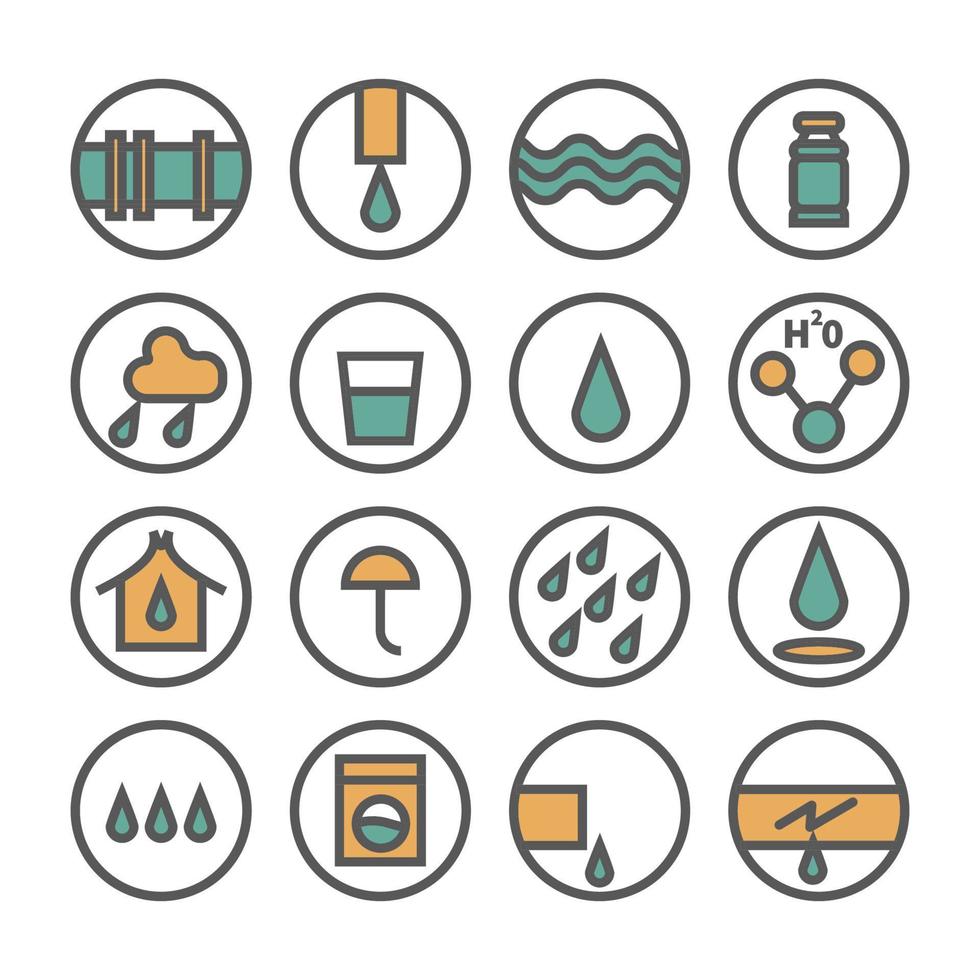 variedad de icono de conjunto de agua. colección de iconos de agua en la ilustración de vector de estilo de línea plana aislado sobre fondo blanco