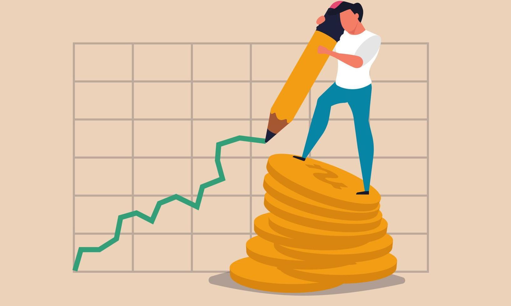 el rendimiento del crecimiento de los precios y el mercado de valores subiendo alto. gráfico dinámico de negocios para aumentar el concepto de ilustración de vector de ganar dinero. gráfico de inversión ascendente y aumento del valor de la flecha. diagrama de datos de gestión de beneficios