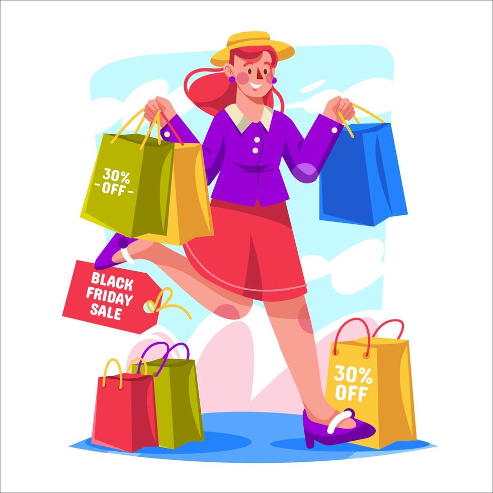 Black Friday Shopper Character Bring Shopping Bag vector