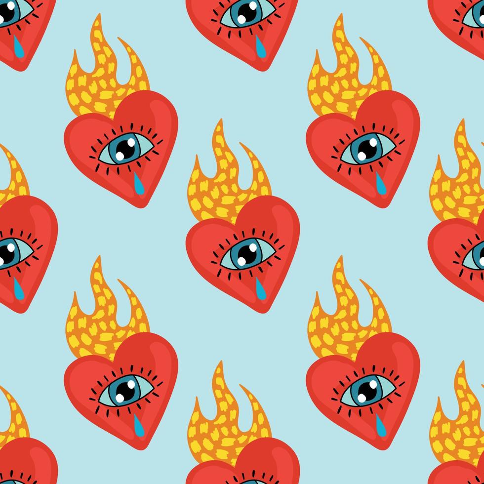 cry hearts sacred heart seamless pattern vector