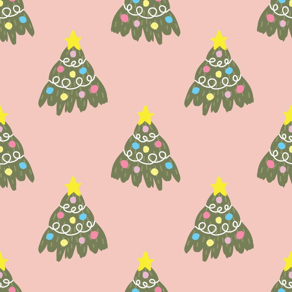 lindos árboles de navidad de patrones sin fisuras rosa diseño vector