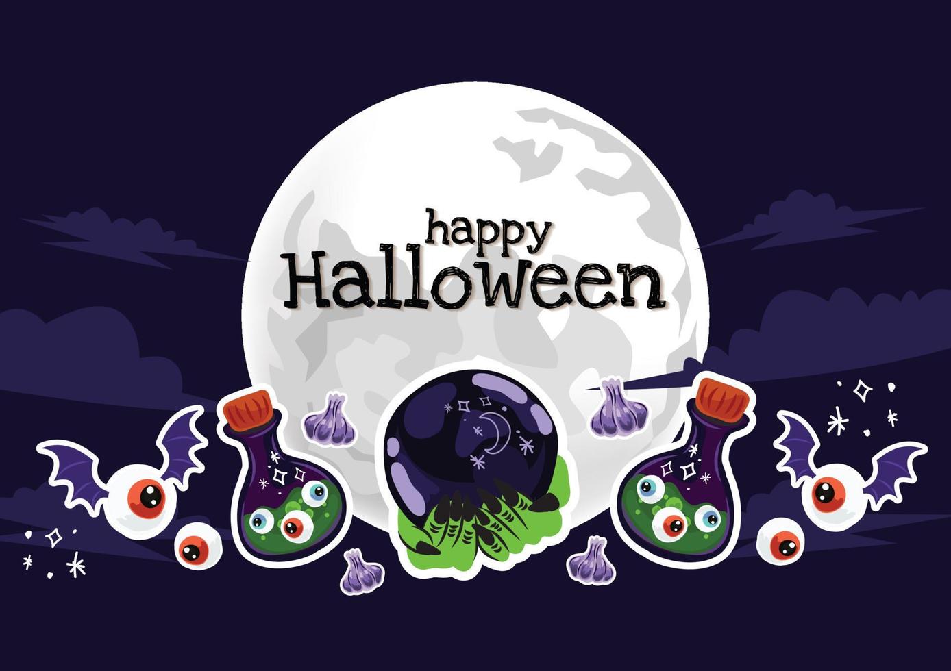 cute halloween old school items design on website banner vector