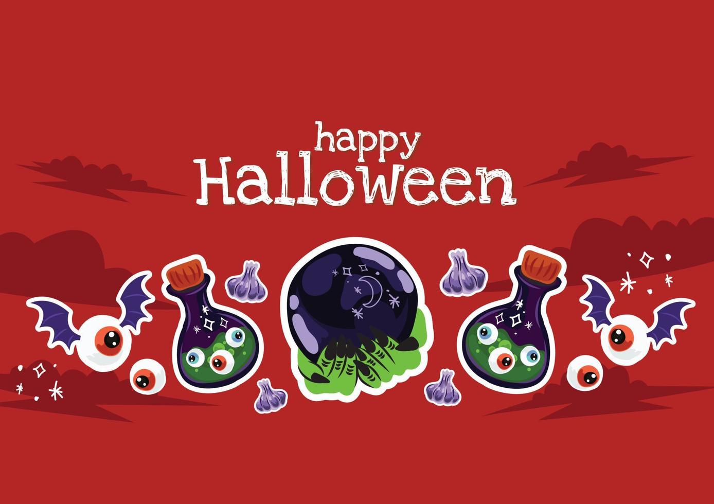 red halloween old school items design on website banner vector