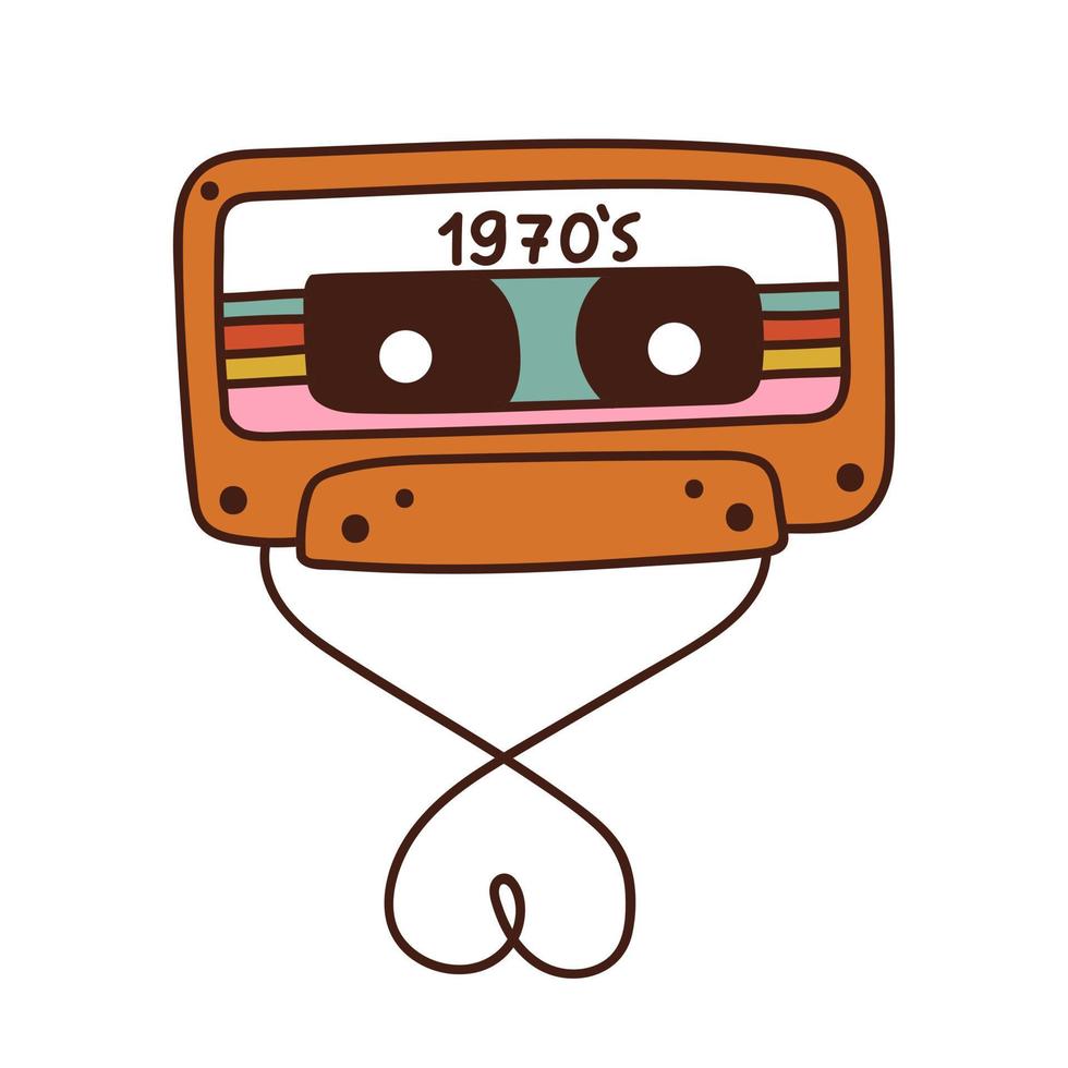 Retro audio cassette. 1970 style. Vector illustration