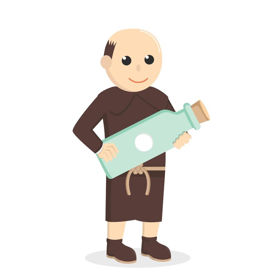 christian monk holding big bottle design character on white background vector