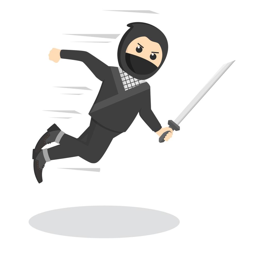 personaje de diseño de ataque de salto ninja sobre fondo blanco vector