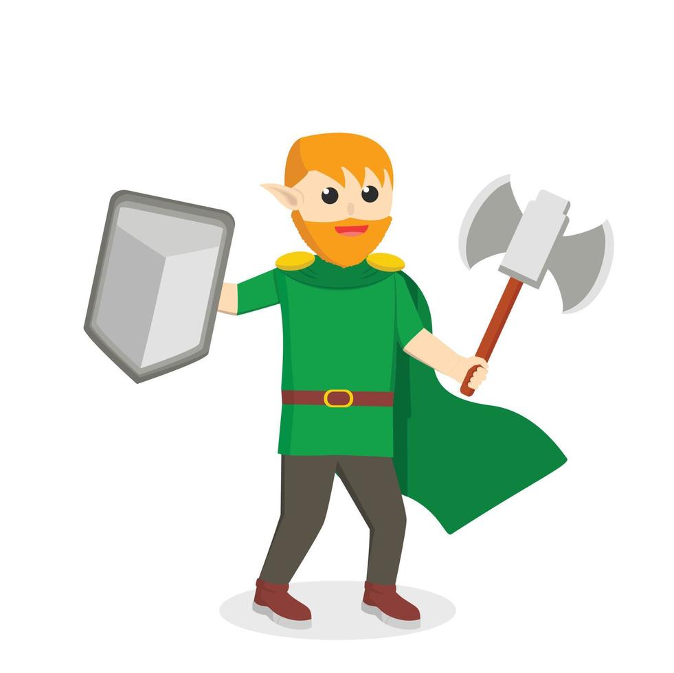Elf Holding axe And Shield design character on white background vector