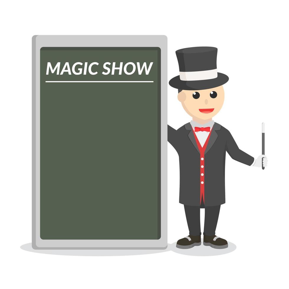 magician with black board information design character on white background vector