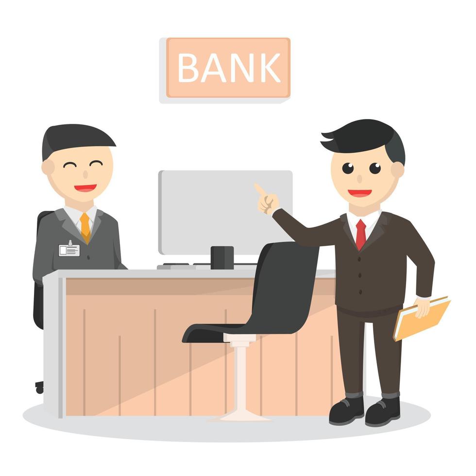 Cajero de banco sirve carácter de diseño de empresario sobre fondo blanco. vector