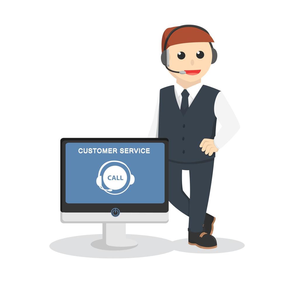 call center man with customer service pc design character on white background vector