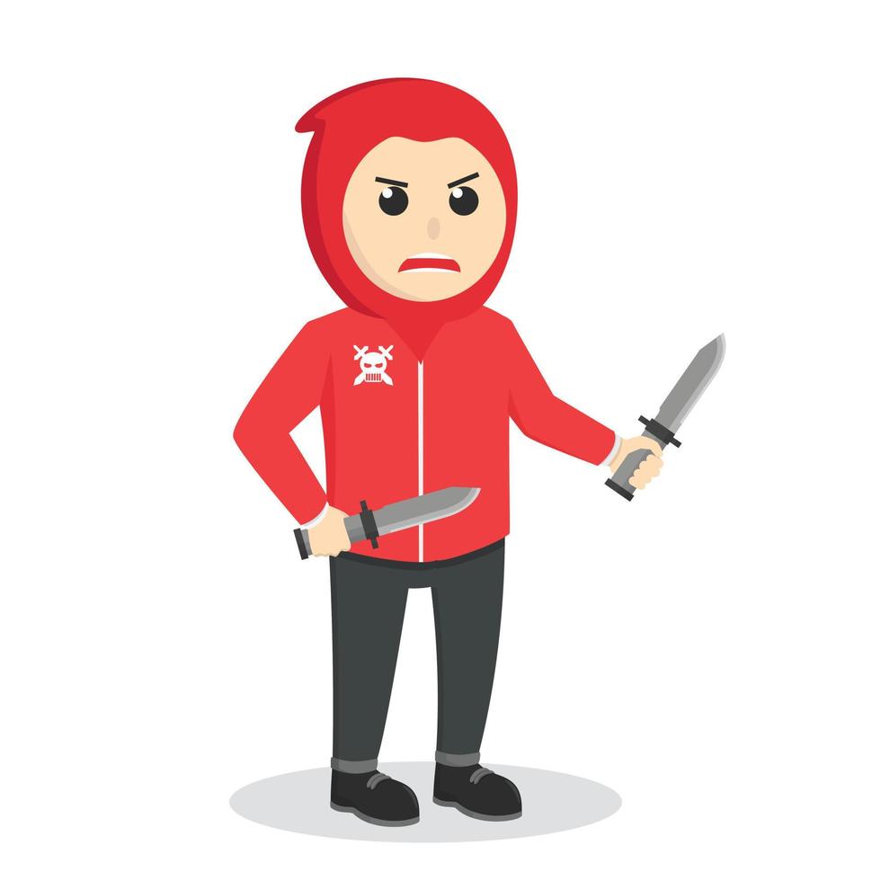 Gangster With double Knife design character on white background vector