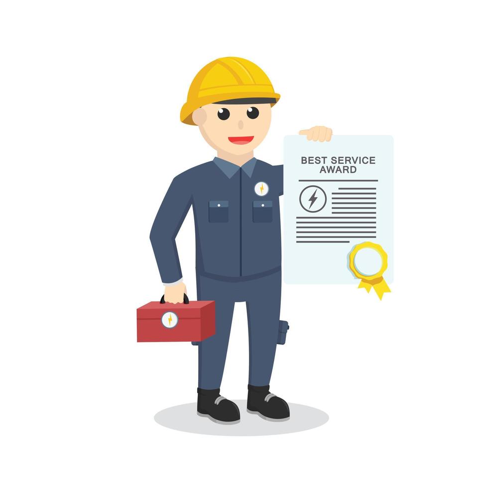 electrician showing his award certificate design character on white background vector