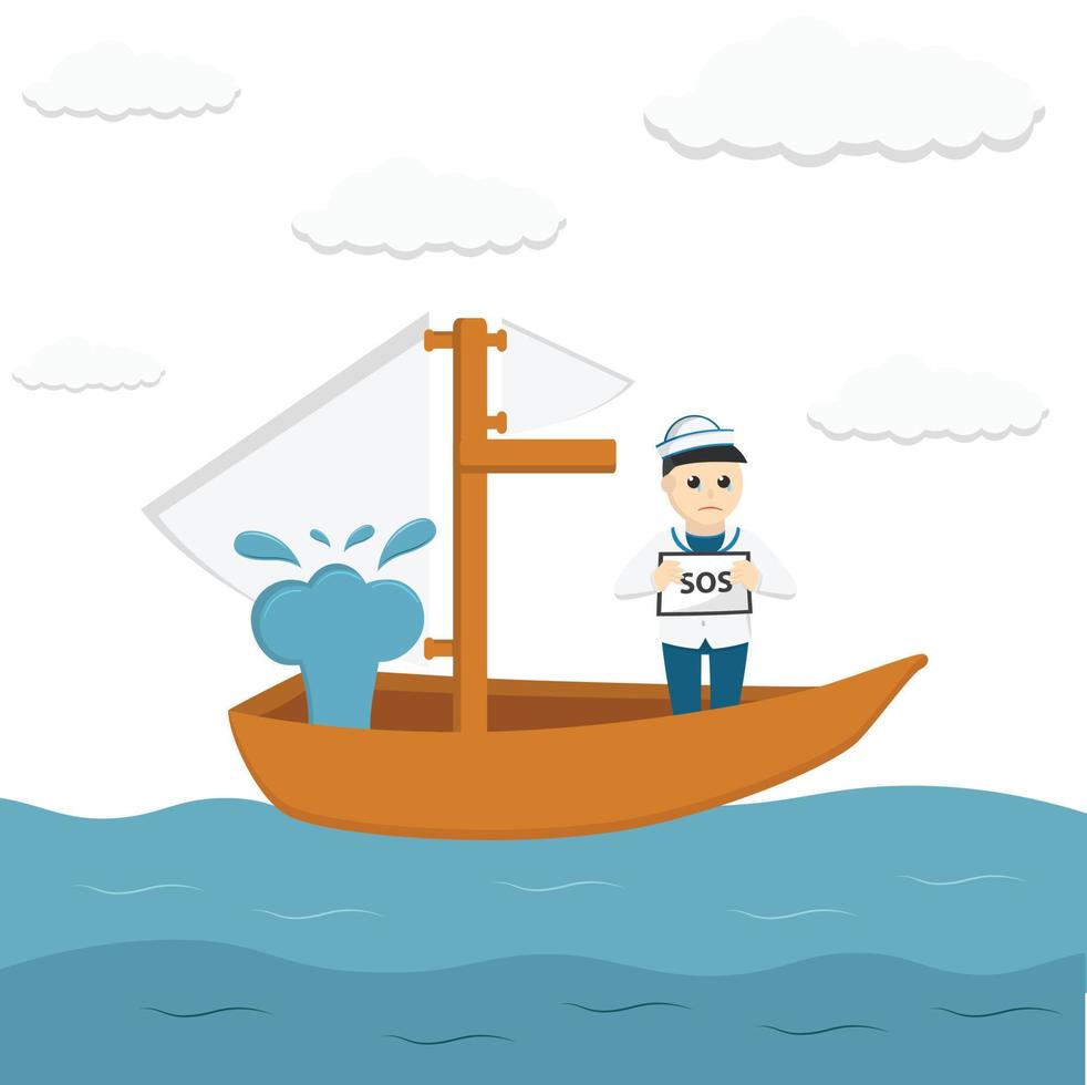 sailor singking ship design character on white background vector