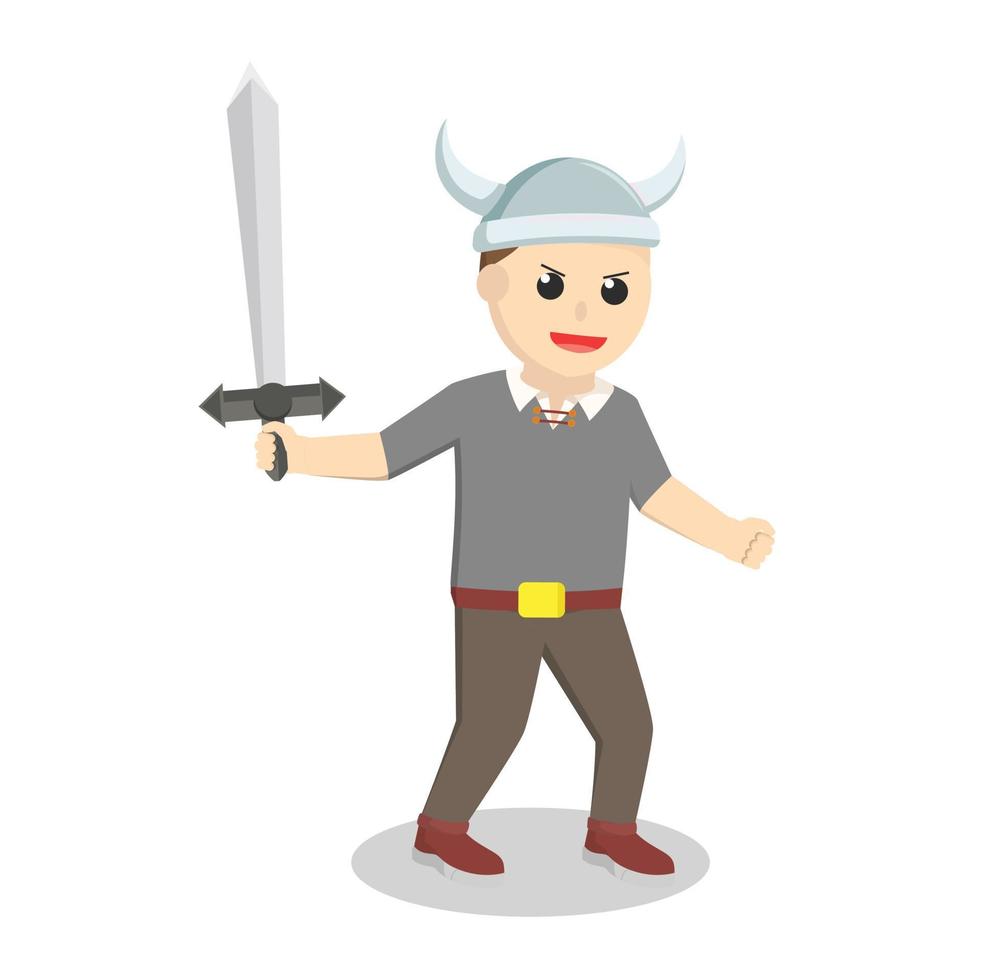 Viking soldier with sword design character on white background vector