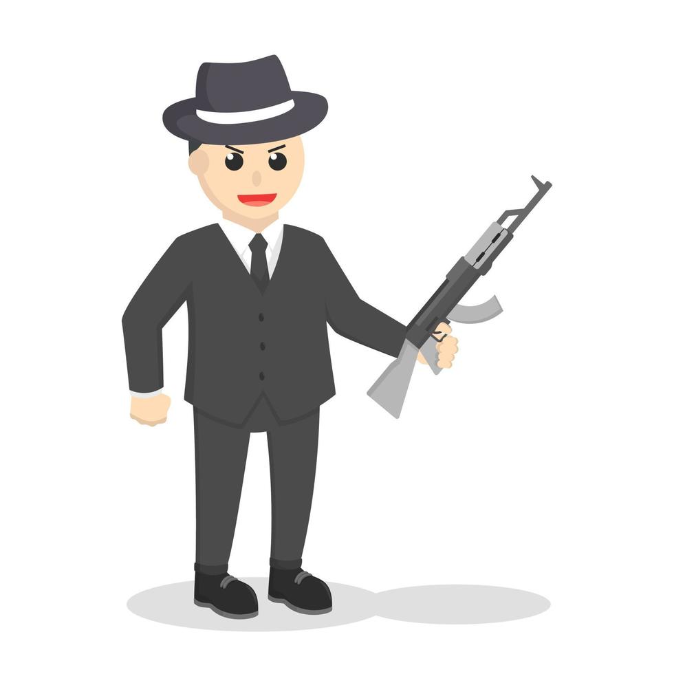 Mafia action holding rifle design character on white background vector