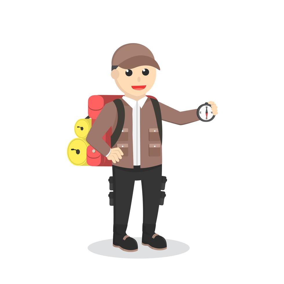 hiker holding compas design character on white background vector