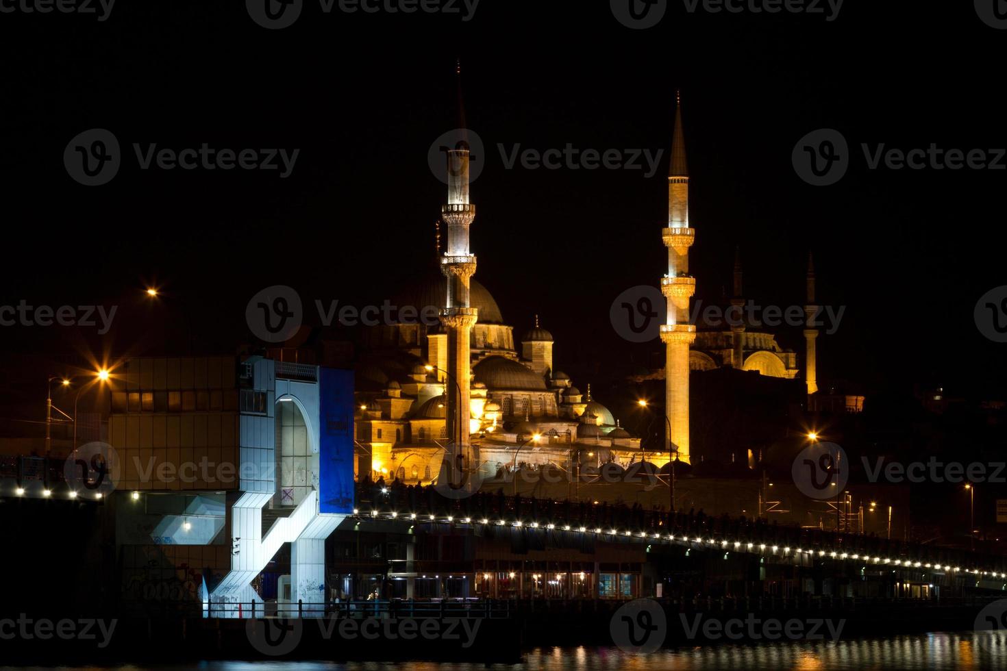 Galata Bridge and Eminonu New Mosque from Istanbul, Turkey photo