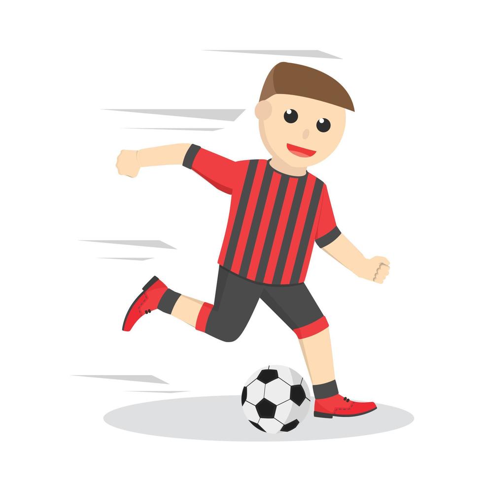 jugador de fútbol patea el personaje de diseño de pelota sobre fondo blanco vector