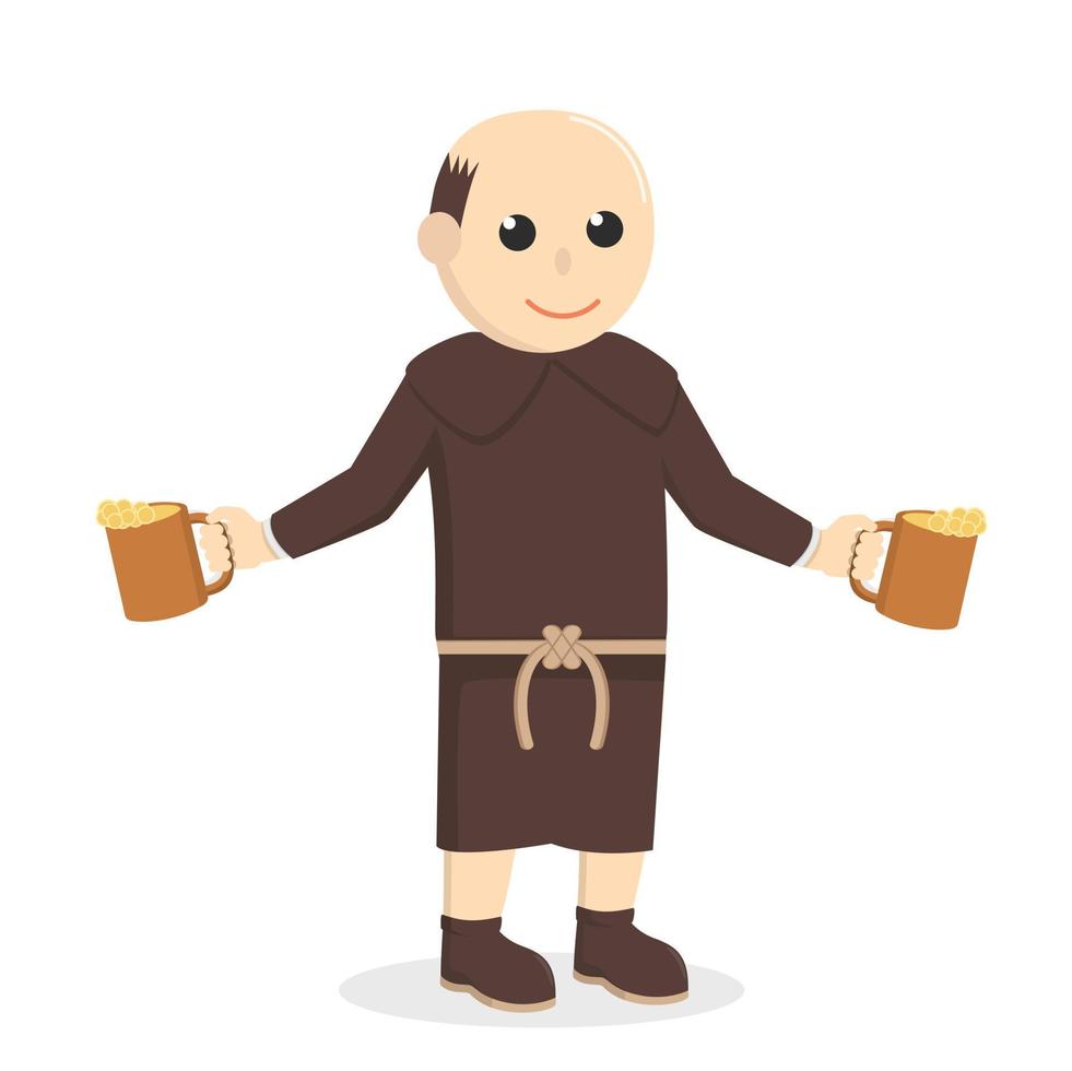 christian monk holding two wine design character on white background vector