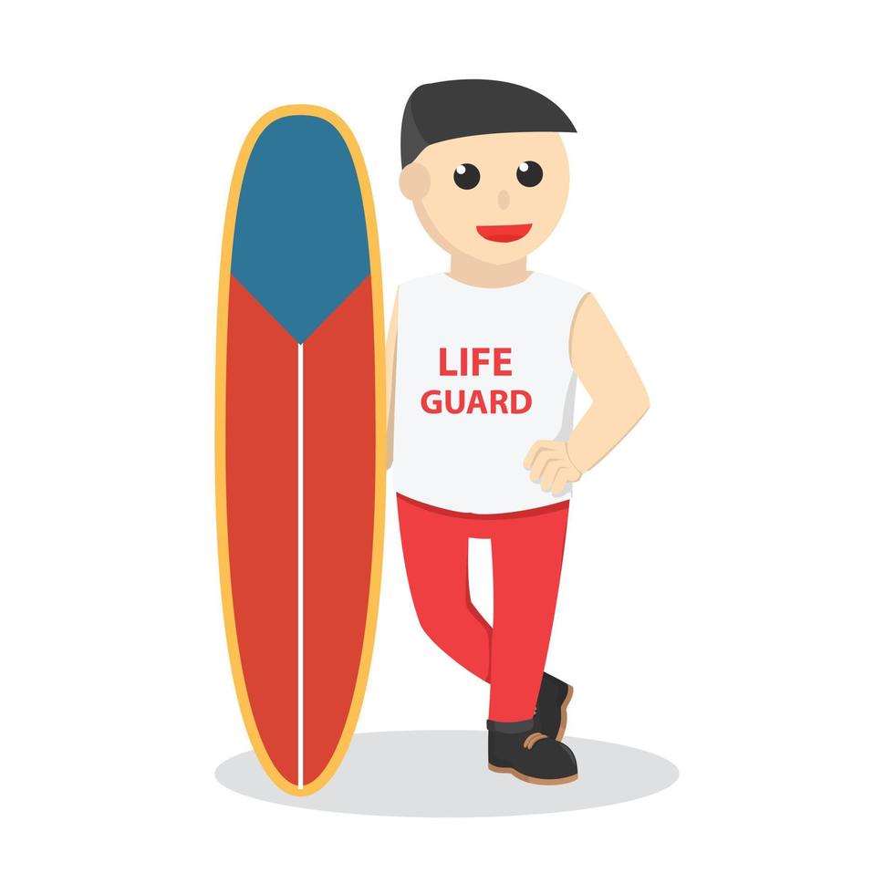 life guard with surfboar design character on white background vector